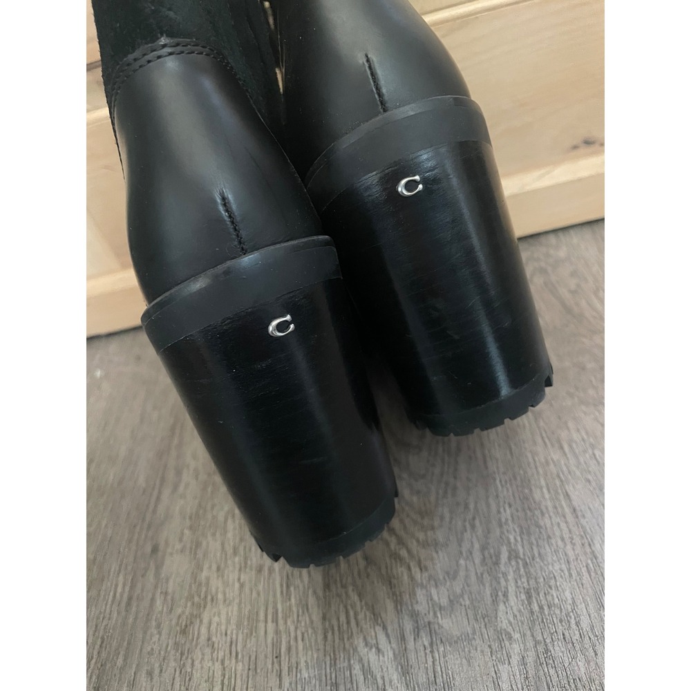 Coach Black Leather Suede Lace Up Block Heel Combat Boots Womens 5B - Picture 5 of 7